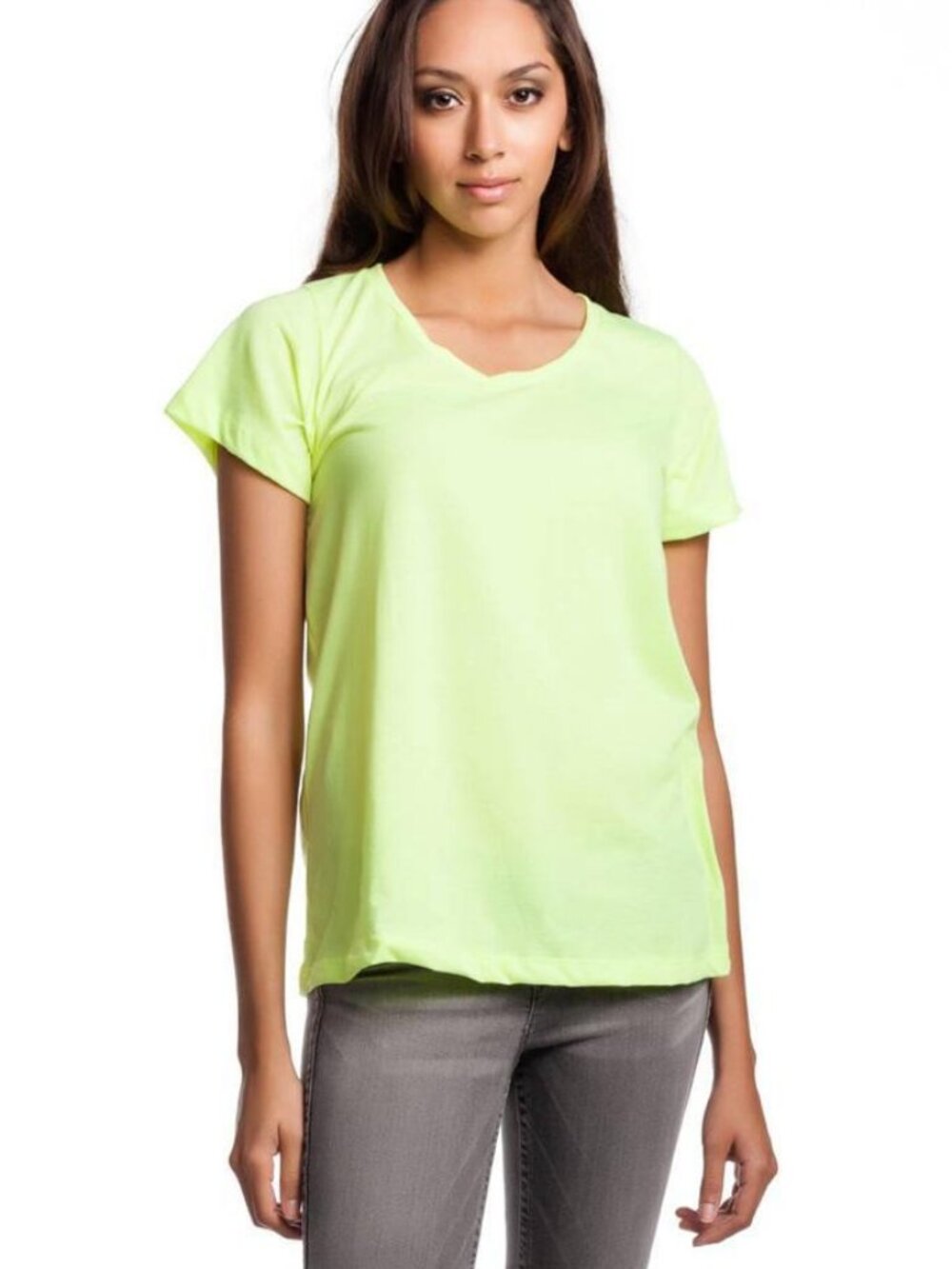 LNA Rio Crew T-Shirt Neon Yellow Cotton-Blend Jersey Knit scooping Tee Top New